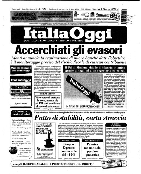 Italia oggi : quotidiano di economia finanza e politica